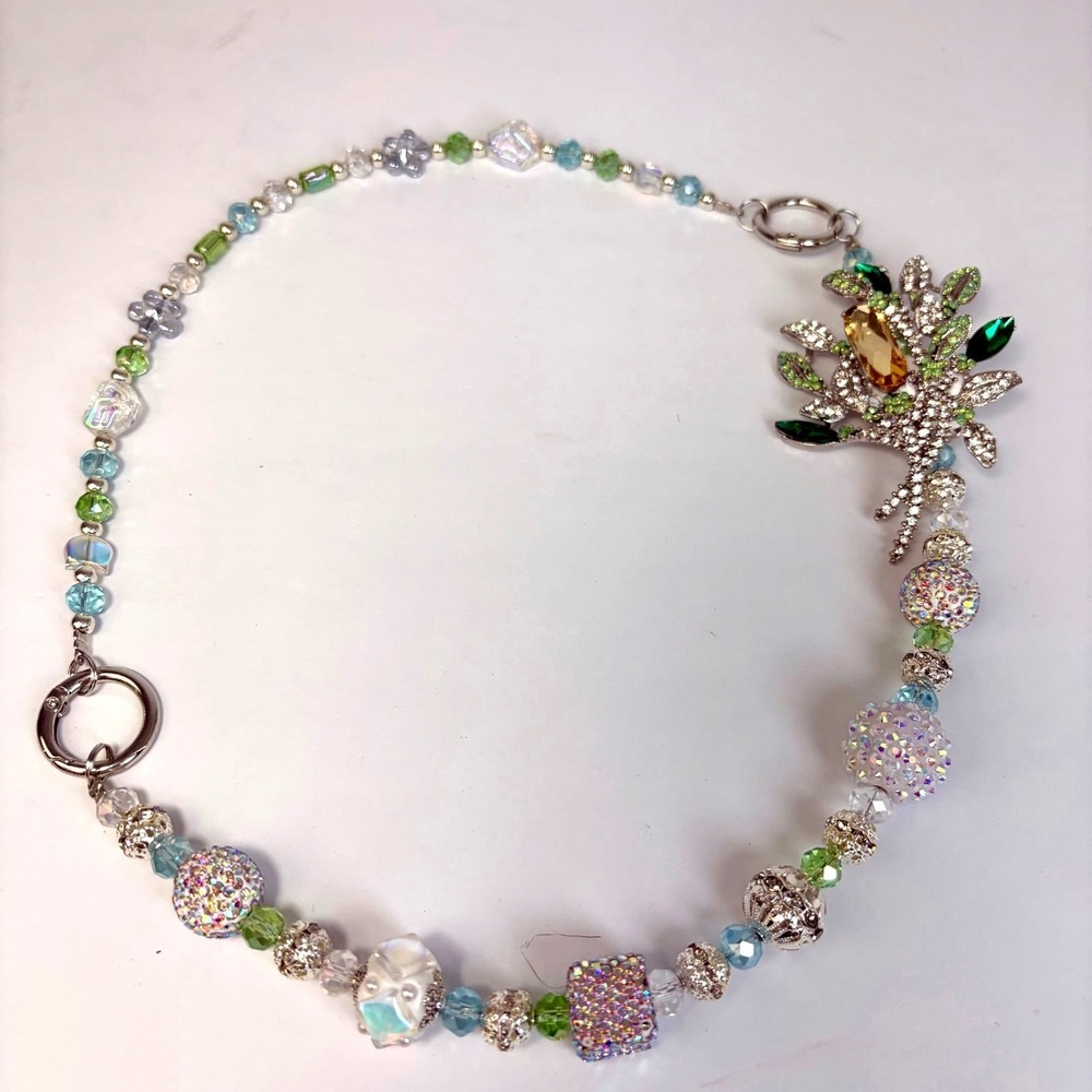 Fairycore Forest Jewel Beaded Statement Bag Charm Green Gold Crystal Y2K Whimsy
